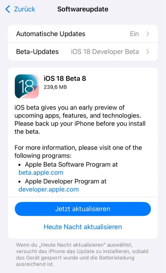 房县苹果手机维修分享苹果 iOS / iPadOS 18 开发者预览版 Beta 8 发布 